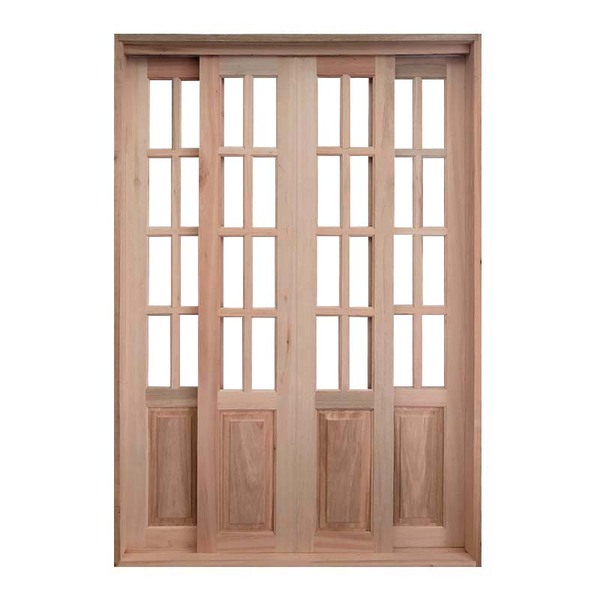 Porta Balcão De Correr Madeira Padrão Cedro Meia Almofada Ret