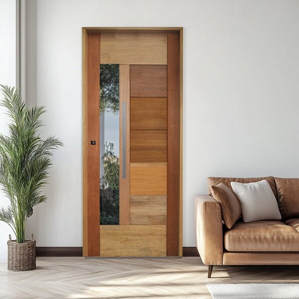 Porta Batente Eucalipto 14 Puxador Barra Chata 80 Cm 82 X 210