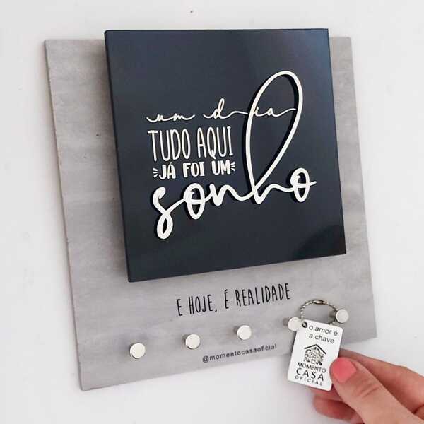 Porta Chaves Sonho Cimento E Preto 20x20cm Momento Casa