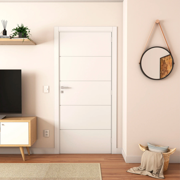 Porta com Batente De 21 a 25cm de Giro Sarrafeada Lucerna Plus Laca Branco Direito ou Esquerdo 2,10x0,9m Ipumirim