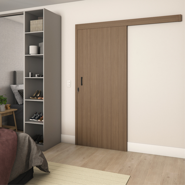 Porta de Correr Lisa de Sobrepor Madeira Colméia Cru Mogno Lado Direito 2,17x0,90m MGM