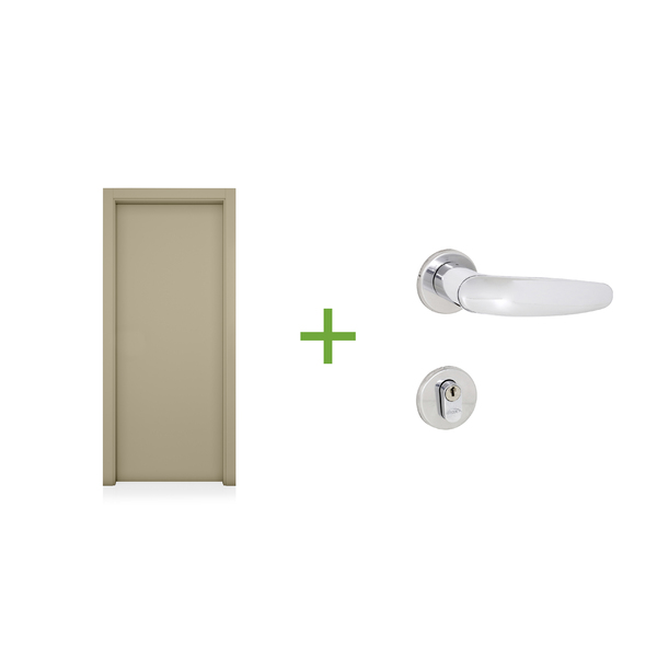 Porta com Batente de Giro Sarrafeada Lisa Lacca Touch Fendi Lado Direito ou Esquerdo 2,10x0,60m com Fechadura Arouca