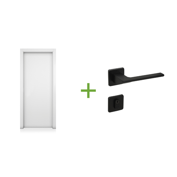 Porta com Batente de Giro Sarrafeada Lisa Lacca Touch Bianco Lado Direito ou Esquerdo 2,10x0,70m com Fechadura Arouca