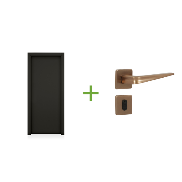 Porta com Batente de Giro Sarrafeada Lisa Lacca Touch Nero Lado Direito ou Esquerdo 2,10x0,80m com Fechadura Arouca