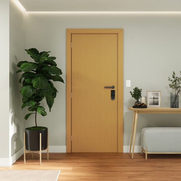 Porta com Batente de Giro de Madeira Sarrafeada Lisa Pintura UV Curupixá Vivace Lado Direito 2,10x0,60m Artens