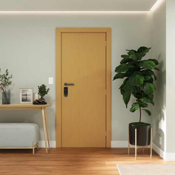 Porta com Batente de Giro de Madeira Sarrafeada Lisa Pintura UV Curupixá Vivace Lado Esquerdo 2,10x0,60m Artens