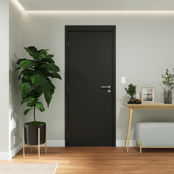 Porta com Batente de Giro De 12 a 19cm Sarrafaeada Lisa Lacca Touch Nero Lado Direito ou Esquerdo 2,10x0,80m Vivace Plus