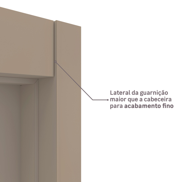Kit de Porta de Madeira com Batente Vivace Plus: Lateral da guarnição maior que a cabeceira para acabamento fino