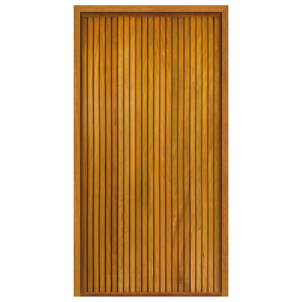 Porta com Batente Pivotante Decorada Ripada Madeira Maciça Angelim Natural 2,10x1,20m Galon