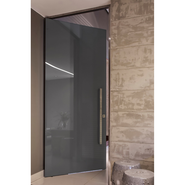 Porta com Batente Pivotante de Vidro Cinza com Estrutura de Alumínio 2,38x1,05m Nox Portas