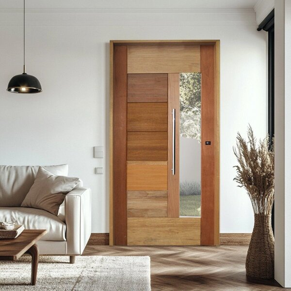 Porta Com Visor Mista Batente Misto 14 Puxador Barra Chata 11