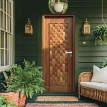 Porta Completa Couro 90x210cm Em Madeira Maciça Cedro Arana