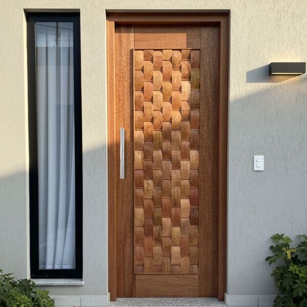 Porta Completa Pivotante Couro 100x210cm Em Madeira Maciça Ce