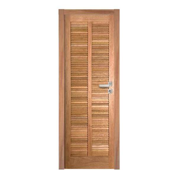 Porta Completa Veneziana Reta 60x210cm Em Madeira Maciça Cedro