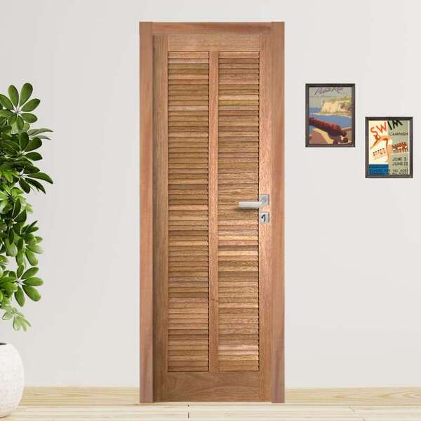 Porta Completa Veneziana Reta 82x210cm Em Madeira Maciça Cedr