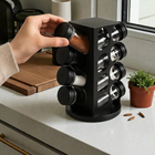 Porta Condimentos Giratório Plástico Preto Com 08 Potes 80ml