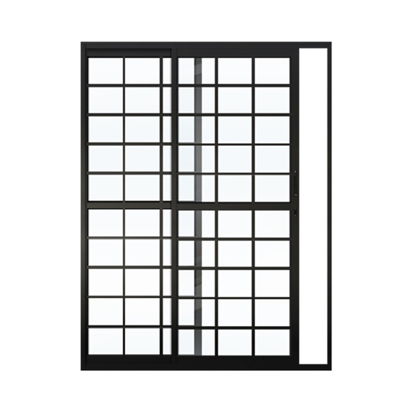 Porta de Correr 2 Folhas Quadriculada Alumínio Pintado Preto Lado Direito 2,10x1,60m Linha Palace Líder