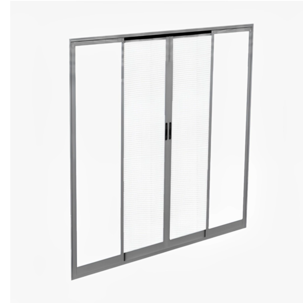 Porta de Correr Balcão 4 Folhas Alumínio Pintado Cinza com Tela Mosquiteira Sob Medida Linha 25 OGB Esquadrias