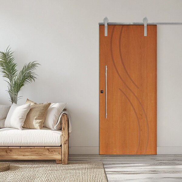 Porta Correr 9 Trilhos Soft Aparente Puxador Tubo 80cm 72x210