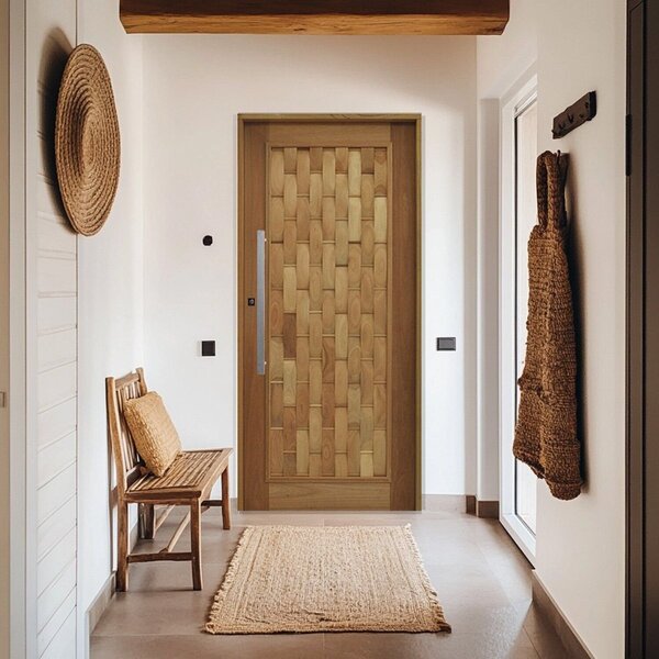 Porta Couro Em Pé Batente 14 Puxador Barra Chata 80 Cm 102 X