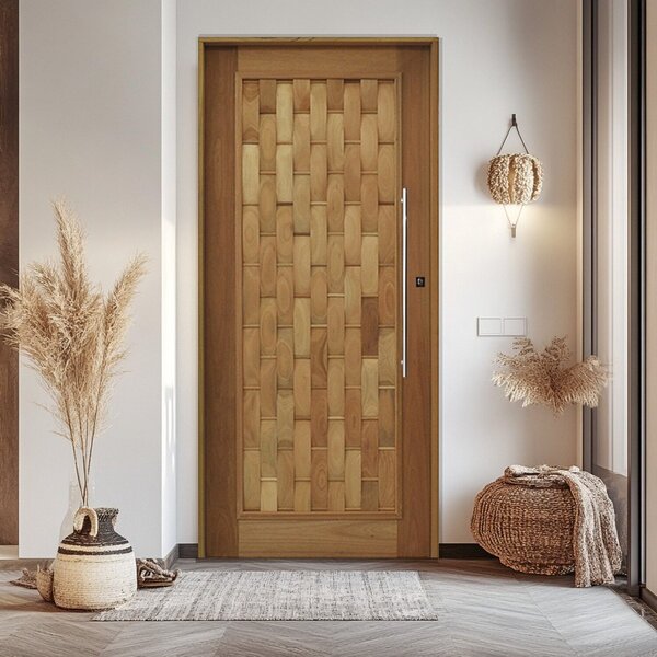 Porta Couro Em Pé Batente 14 Puxador Tubo 80 Cm 82 X 210 Esqu