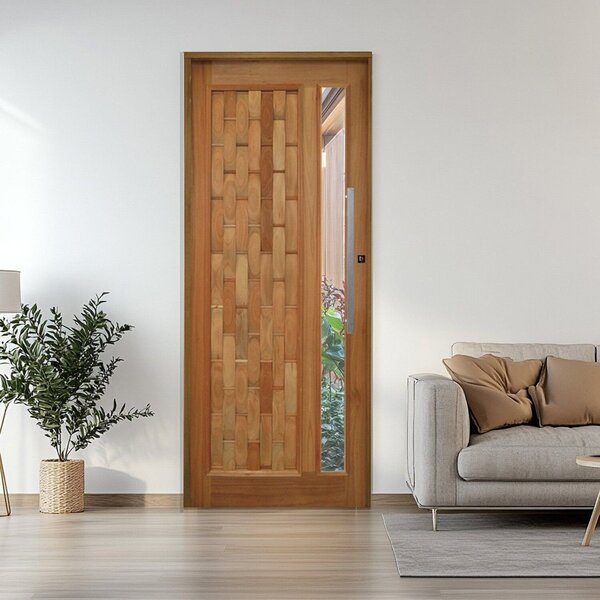 Porta Couro Em Pé Com Visor Batente 14 Puxador Barra Chata 60