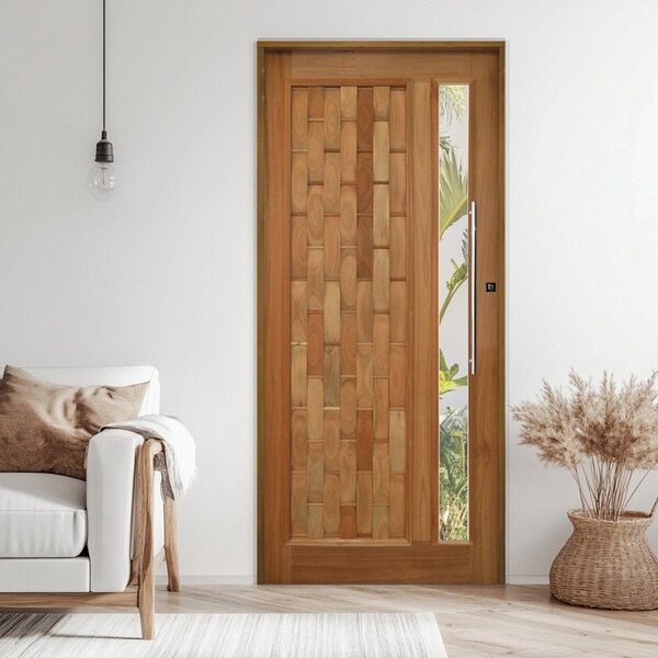 Porta Couro Em Pé Com Visor Batente 14 Puxador Tubo 80 Cm 102