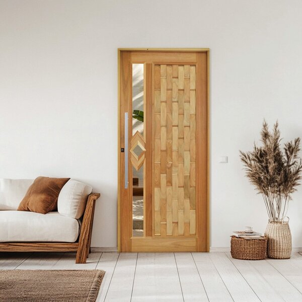 Porta Couro Em Pé Losango Batente 14 Puxador Barra Chata 60 C