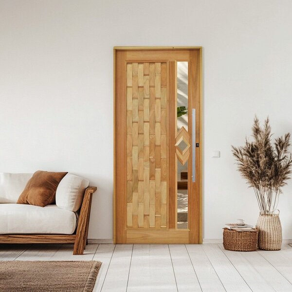 Porta Couro Em Pé Losango Batente 14 Puxador Barra Chata 80 C