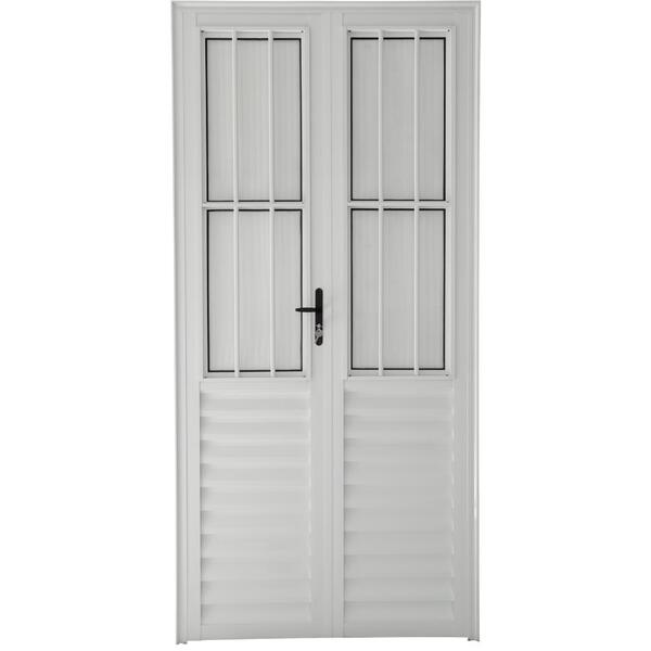 Porta De Abrir 2 Folhas Com Postigo Alumínio Branco - 210x100