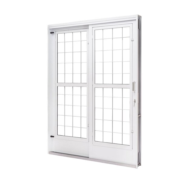 Porta De Aço De Correr E Postigo 215x160cm 2 Folhas Com Grade