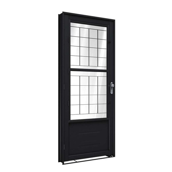 Porta De Aço De Giro Com Postigo E Grade Quadrada 215x90cm Fa