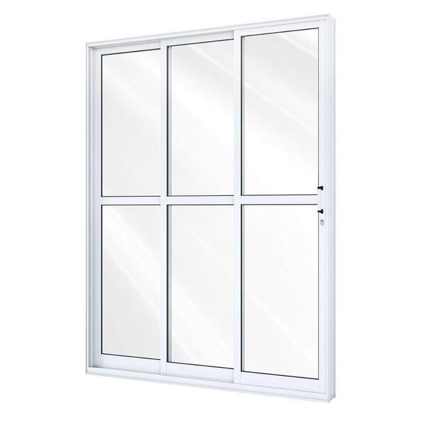 Porta De Alumínio 03 Folhas 01 Fixa Maxx Branca- 210x160 "d"