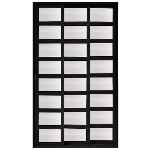 Porta De Alumínio 03 Folhas Móveis Travessa Preta - 210x120