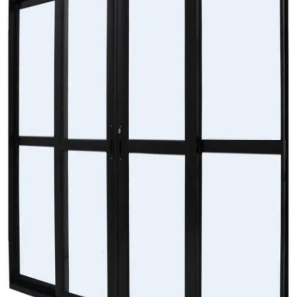 Porta De Alumínio 04f Preto Fechadura Click Maxx - 210x220m