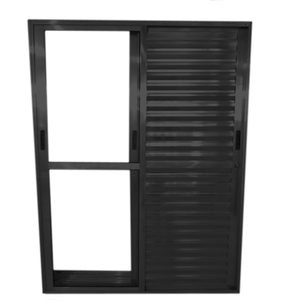 Porta De Alumínio Balcão 3 Folhas Móveis Preta Linha 25 Com F