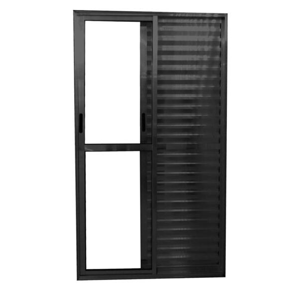 Porta De Alumínio Balcão 3 Folhas Preta Linha 25 Com Fechadur