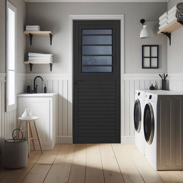 Porta De Aluminio Basculante 210x80cm Sólida Preto