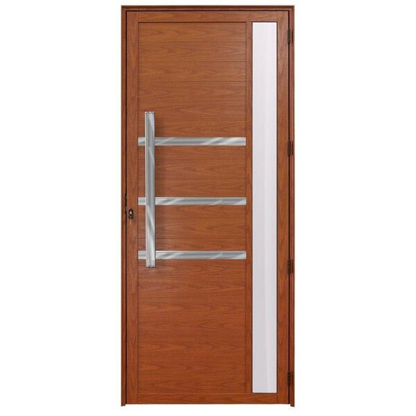 Porta De Alumínio C/friso E Visor Lambril Madeiro "d" 210x80