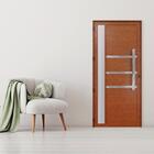 Porta De Alumínio C/friso E Visor Lambril Madeiro "e" 210x80