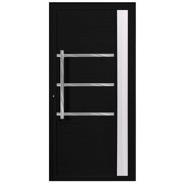 Porta De Alumínio C/friso E Visor Lambril Preto "d" 210x60