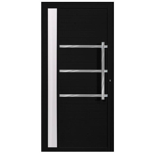 Porta De Alumínio C/friso E Visor Lambril Preto "e" 210x80