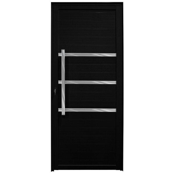 Porta De Alumínio Com Friso Lambril Max Preto "d" 210x100