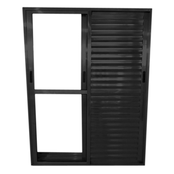 Porta De Alumínio De Correr Balcão 3 Folhas Móveis Preta Linh