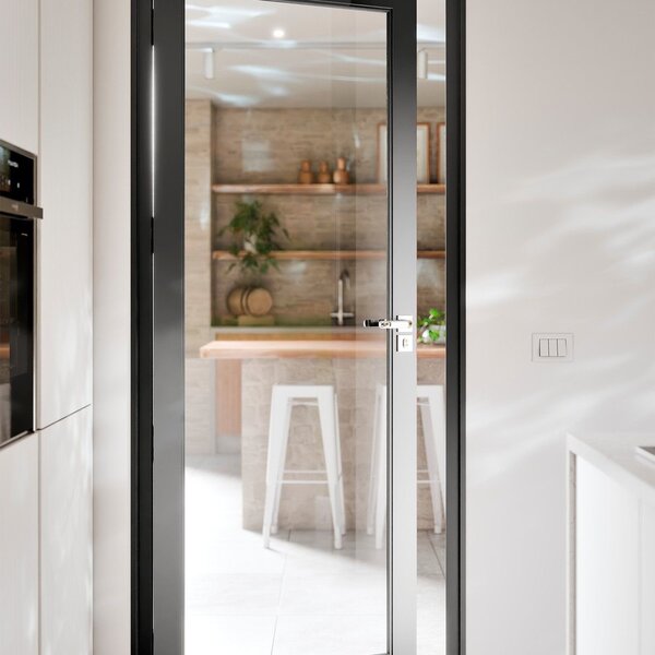 Porta De Alumínio De Giro Com Vidro Temperado 215x90cm Lucasa