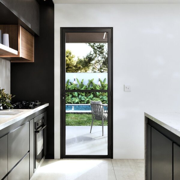 Porta De Alumínio De Giro De Vidro Com Travessa 215x85cm Luca