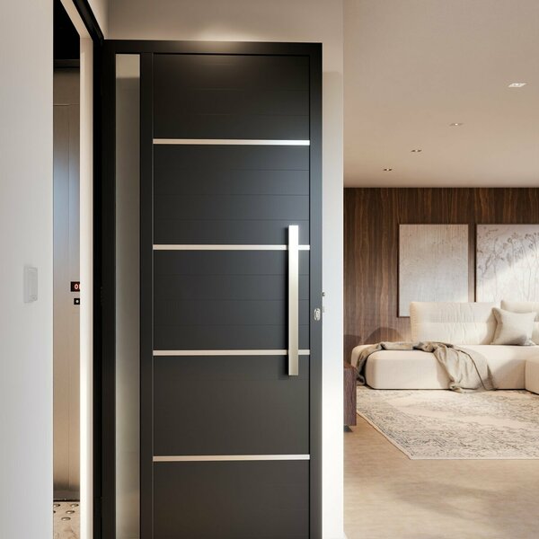 Porta De Alumínio De Giro Lambri 215cm X 95cm Puxador De 60 C