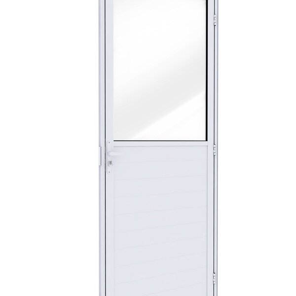Porta De Alumínio De Giro Mista Com Lambri E Vidro 215x85cm L