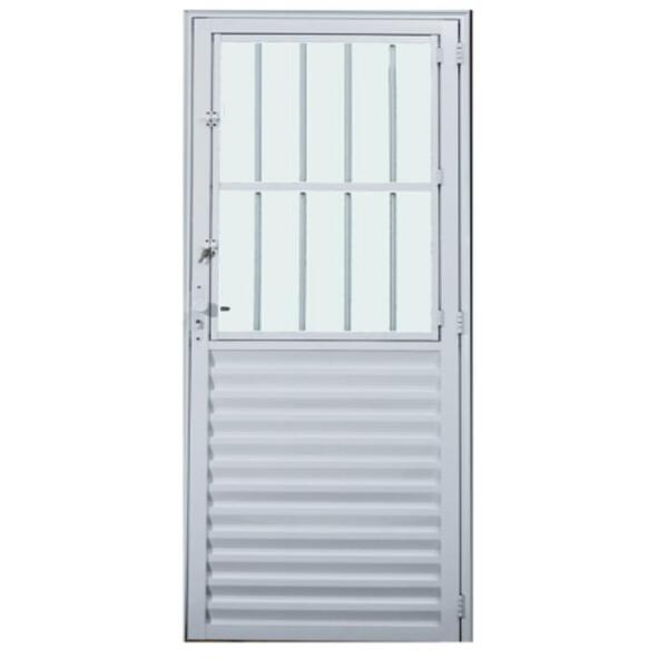 Porta De Alumínio L25 Com Grade Branca Esquerda - 210x80
