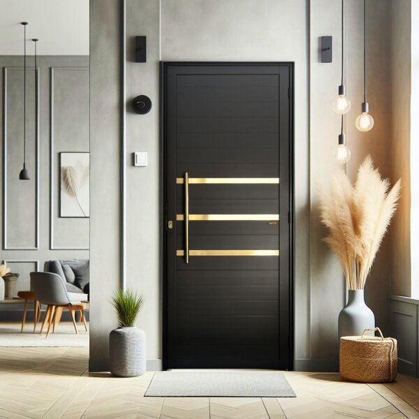 Porta De Aluminio Lambril 210x100cm Frisada Com Puxador Super